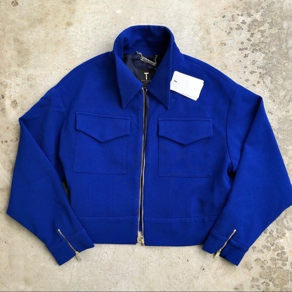 Ted Baker Elrosa Cropped Jacket Waffle Texture Bright Cobalt Blue XL NWT - Picture 7 of 10